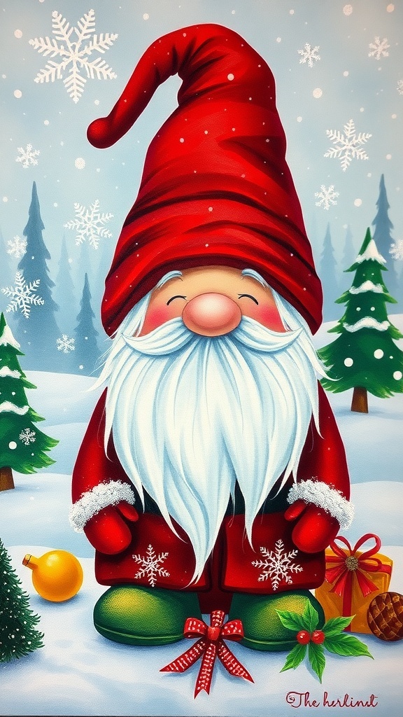 Christmas Gnome Painting Recipe A cheerful Christmas gnome painting with vibrant colors and festive elements.
